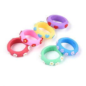 Ручной полимерной глины палец кольца, цветок / сердце