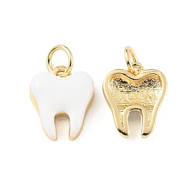 Rack Plating Brass Enamel Charms, Cadmium Free & Lead Free, Long-Lasting Plated, with Jump Ring, Teeth Charm, Real 18K Gold Plated