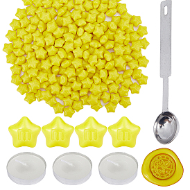 200шт. звездочка частицы сургуча, с ложкой из нержавеющей стали ПК, плоскими круглыми свечами ПК и пинцетом из железного бисера ПК., для ретро печать печать