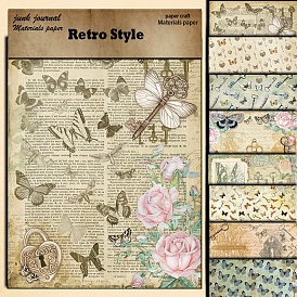 8Pcs 8 Styles Scrapbook Paper Pad, for DIY Album Scrapbook, Greeting Card, Background Paper, Butterfly