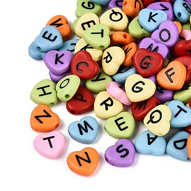 Cuentas acrílicas opacas para manualidades, Corazón con patrón de letras