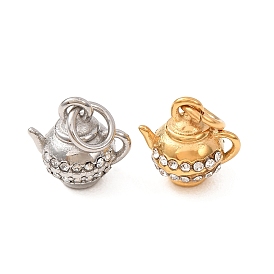 304 Stainless Steel Rhinestone Pendants, Teapot Charms