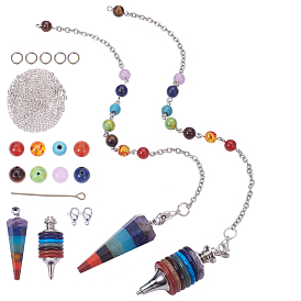 Sunnyclue diy chakra bijoux pendules de radiesthésie pointus, avec perles et pendentifs en pierre mélangée naturelle et synthétique, Chaînes de câble en fer et pinces à homard en laiton
