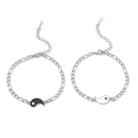 2шт. браслеты из сплава с эмалевыми звеньями, 304 браслеты из нержавеющей стали с цепочками Фигаро для пары, инь-ян