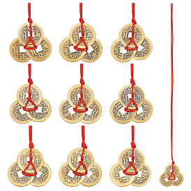 SUPERFINDINGS 10Pcs 10 Style Brass Lucky Coins Three Emperor Money Feng Shui Coins Pendant