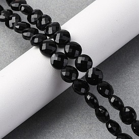 Натуральный черный турмалин бисер нитей, граненый ромб, плоско-круглые