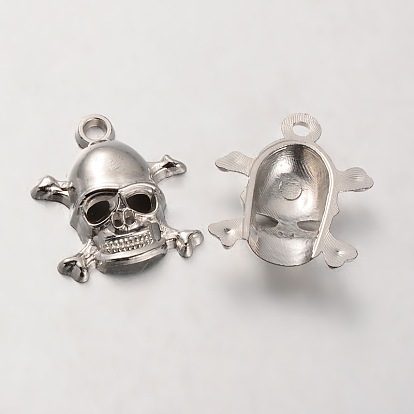 CCB Plastic Pendants, Skull for Halloween, 19x18x4mm, Hole: 2mm