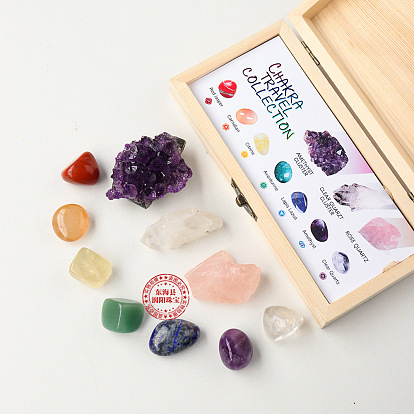 Natural Mixed Gemstone Nugget Beads Set wtih Wooden Box, Display Decorations, Figurine Home Decoration, Reiki Energy Stone for Healing