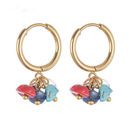 304 серьги-кольца из нержавеющей стали с бирюзовыми каплями