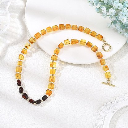 Duo Tone Natural Amber Nuggets Beaded Necklaces with OT Clasps for Women, Golden