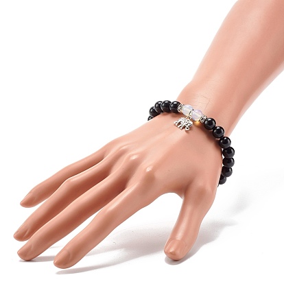 Bracelet Energy Stretch Perles Rondes Obsidienne Naturelle & Opalite, bracelet à breloques en alliage pour fille femme, forme mixte