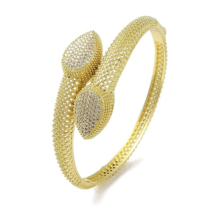 Brass Micro Pave Clear Cubic Zirconia Teardrop Hinged Bangle for Women