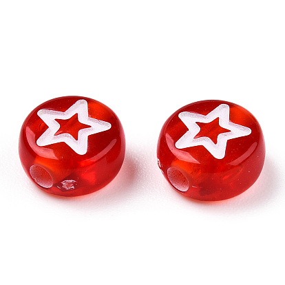 Transparent Spray Painted Acrylic Beads, Star/Moon/Flower/Heart Pattern, Flat Round
