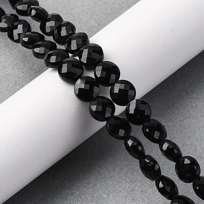 Натуральный черный турмалин бисер нитей, граненый ромб, плоско-круглые