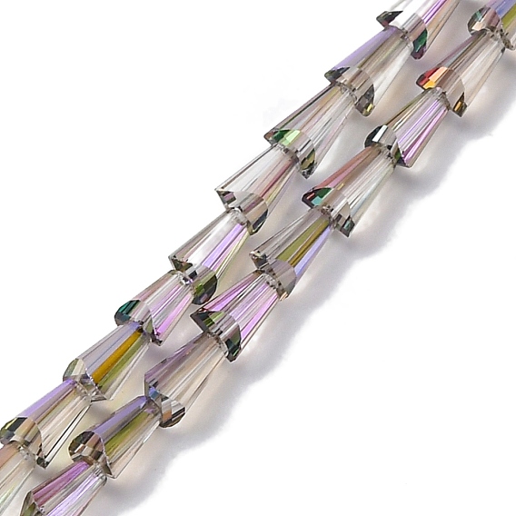 Прозрачные стеклянные бусины гальваническим пряди, нити конусных бусин, граненые