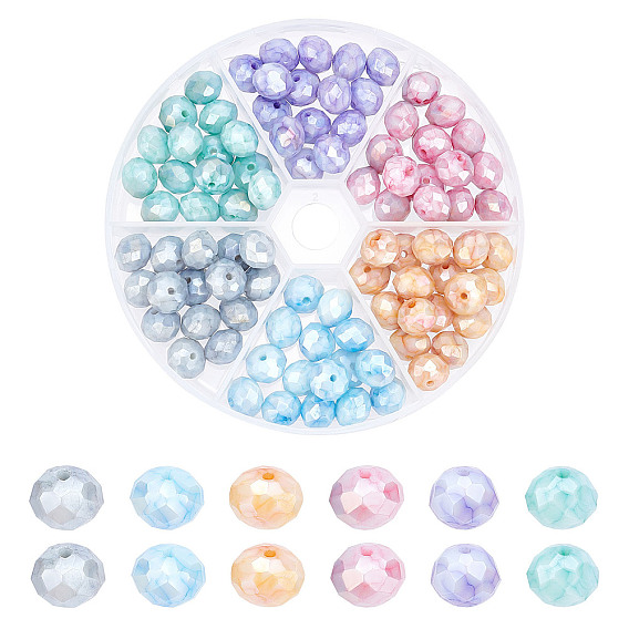 CHGCRAFT 90Pcs 6 Colors Opaque Baking Painted Glass Beads, Faceted, Rondelle