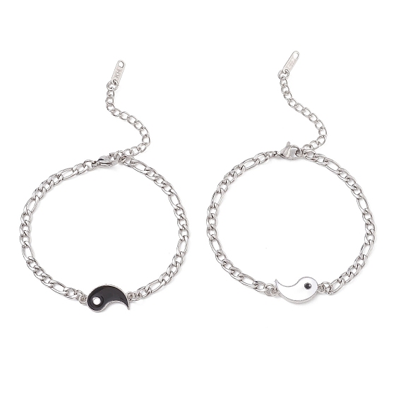 2шт. браслеты из сплава с эмалевыми звеньями, 304 браслеты из нержавеющей стали с цепочками Фигаро для пары, инь-ян