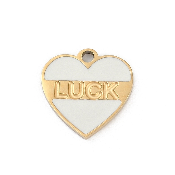 304 из нержавеющей стали шармы эмали, сердце со словом талисманы удачи, реальный 18 k позолоченный, ионное покрытие (ip)
