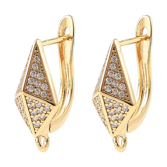 SHEGRACE Brass Micro Pave Cubic Zirconia Hoop Earring Findings, with Loop, Cadmium Free & Lead Free & Nickel Free