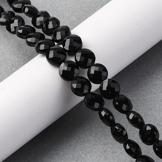 Натуральный черный турмалин бисер нитей, граненый ромб, плоско-круглые
