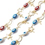 Enamel Horse Eye & Star & Moon Link Chains, with Brass Cross Chamrs, Real 18K Gold Plated, Soldered, with Spools