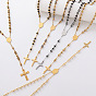 Vintage 304 Stainless Steel Column Rosary Bead Necklaces, Religion Cross Virgin Pendant Necklaces for Women