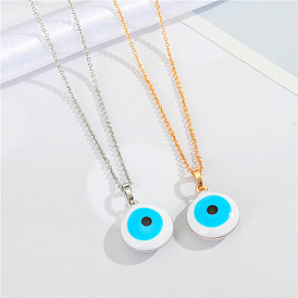 Vintage Turkish Evil Eye Necklace with Blue Oil Drop Pendant for Men and Women