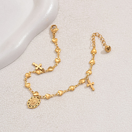 Ретро 201 браслеты из нержавеющей стали с подвесками в виде овала и креста святого Бенедикта, браслеты с сердечками для женщин