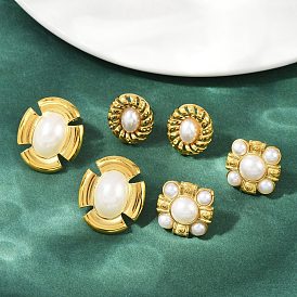 304 серьги-гвоздики из пластика и нержавеющей стали с жемчугом, золотые