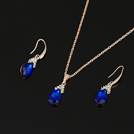 Crystal Waterdrop Pendant Necklace Earrings Set - Elegant Jewelry, N162