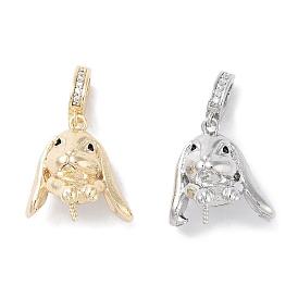 Brass Micro Pave Cubic Zirconia Pendant Bails,  Rabbit