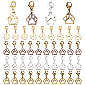 40 шт. 4 цвета подвески из сплава украшения, с цинковым сплавом застежками омаров коготь, без кадмия и без свинца, печать медвежьей лапы