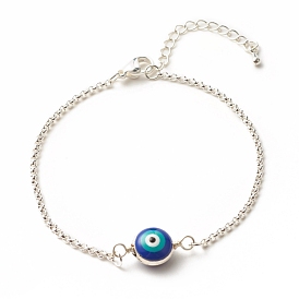 Enamel Evil Eye Link Bracelet with 304 Stainless Steel Rolo Chains for Women