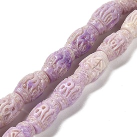 Synthetic Shell Dyed Carved Beads Strands, Barrel