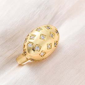 Латунные кольца-манжеты с микропаве и прозрачным цирконием для женщин, овальные, стойки покрытие, без кадмия и без свинца, прочное покрытие