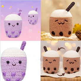 DIY Milk Tea Cup Knitting Kits for Beginners, Including Crochet Hook & Needle & Yarn, Stitch Marker, Instructions