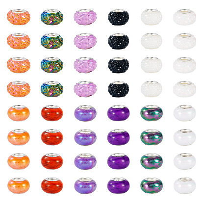 120шт 12 цвета непрозрачной смолы европейские бусины, бусины с большим отверстием, рондель с латунными сердечниками, покрытыми серебром