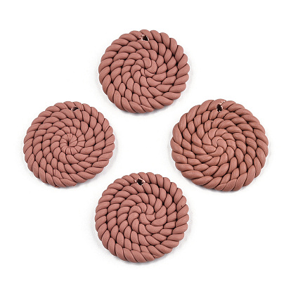 Handmade Polymer Clay Pendants, Braided Flat Round