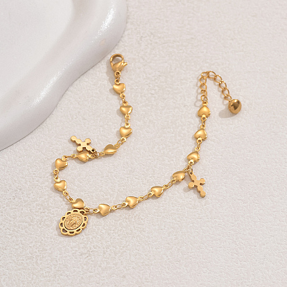 Ретро 201 браслеты из нержавеющей стали с подвесками в виде овала и креста святого Бенедикта, браслеты с сердечками для женщин