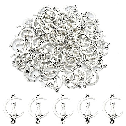 100 шт. Подвески из сплава в тибетском стиле, без свинца и без кадмия, Луна с кошкой