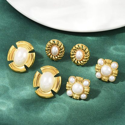 304 серьги-гвоздики из пластика и нержавеющей стали с жемчугом, золотые