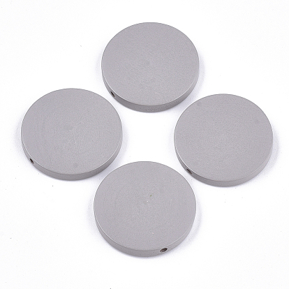 Painted Natural Wood Beads, Flat Round