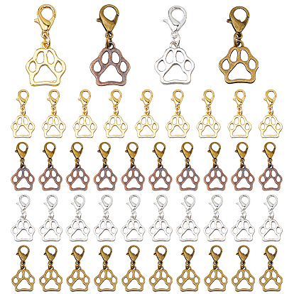 40 шт. 4 цвета подвески из сплава украшения, с цинковым сплавом застежками омаров коготь, без кадмия и без свинца, печать медвежьей лапы