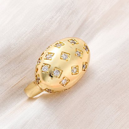 Латунные кольца-манжеты с микропаве и прозрачным цирконием для женщин, овальные, стойки покрытие, без кадмия и без свинца, прочное покрытие