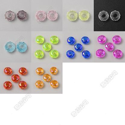Transparent Acrylic Large Hole Beads, Faceted, Rondelle
