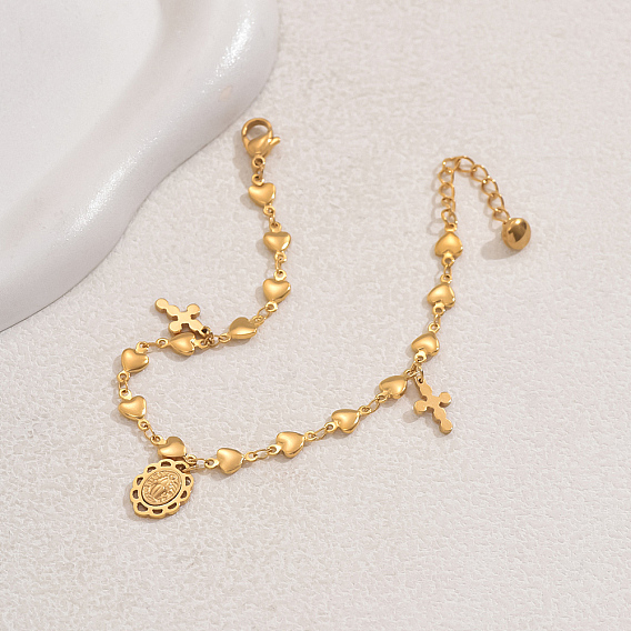 Ретро 201 браслеты из нержавеющей стали с подвесками в виде овала и креста святого Бенедикта, браслеты с сердечками для женщин