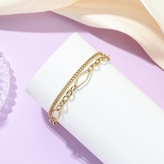 304 Браслеты из нержавеющей стали с якорной цепочкой и сингапурской цепочкой, двухслойные, для женщин