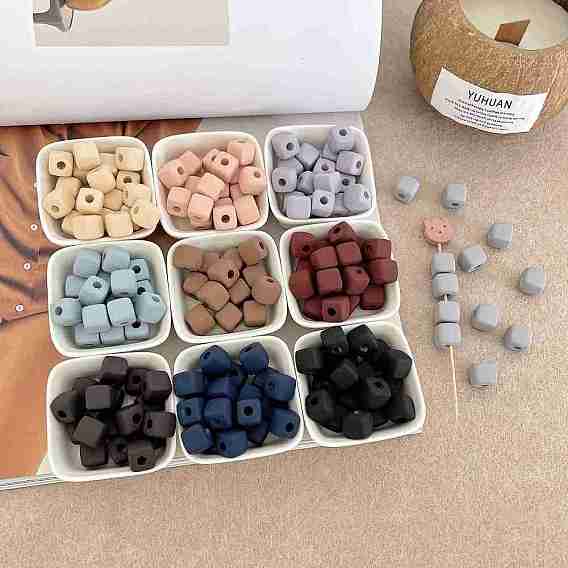 Прорезиненные непрозрачные акриловые европейские бусины, бусины с большим отверстием, кубические