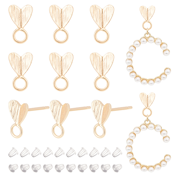 6 пары латунных сережек-гвоздиков, серьги-гвоздики в форме сердца, с горизонтальными петлями и серебряными булавками