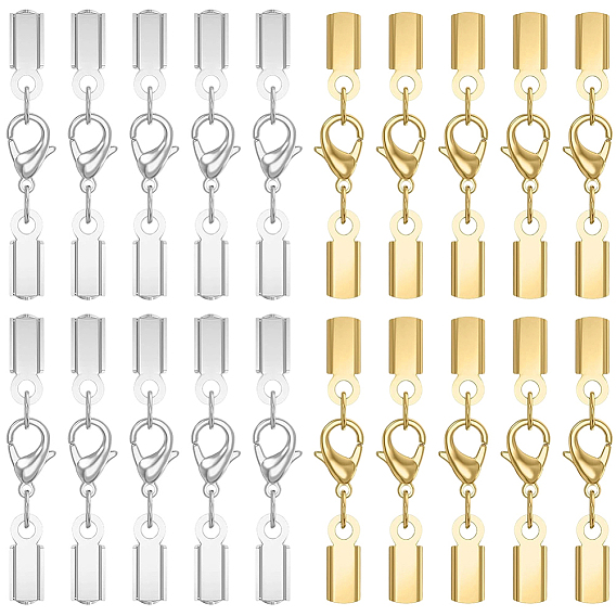 20Pcs 2 Colors 304 Stainless Steel Lobster Claw Clasps with Cord Ends